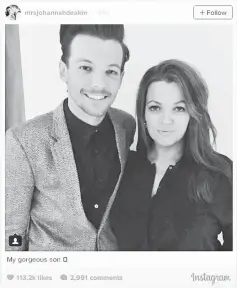  ?? — Instagram photo ?? A photo shared by Johannah on Instagram of her with his ‘gorgeous son’ Tomlinson.