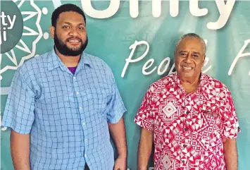  ?? Photo: Inoke Rabonu ?? Unity Fiji Party Leader Savenaca Narube (right) with Youth President Ilisoni Tagica.