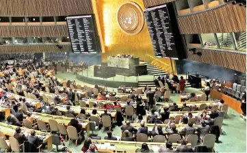  ??  ?? The voting results are displayed on the floor of the United Nations General Assembly in which the United States declaratio­n of Jerusalem as Israel’s capital was declared ‘null and void’ in New York City. — AFP