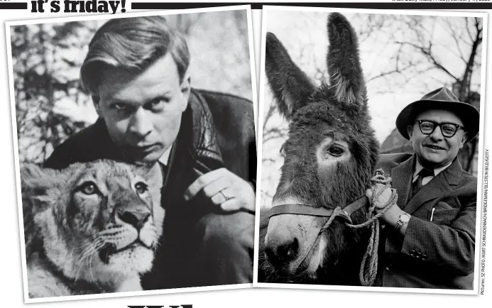  ??  ?? Furry feud: Heinz-Georg Klos with a lion, left, and his rival Heinrich Dathe with a donkey