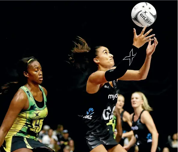  ??  ?? Maria Folau was one of the Silver Ferns’ better players during the loss to Jamaica in Auckland yesterday.