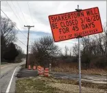  ?? SARAH FRANKS/STAFF ?? Signs posted notifying drivers of the 45day closing of Shakertown Road at U.S. 35 in Beavercree­k that will begin Monday. That project will remove the old Shakertown connection to U.S. 35.