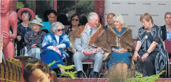  ?? Photos / File, Supplied ?? Guest of honour Lady Ellen Elizabeth Reed (green hat, left) sat behind Prince Charles and Lady Camilla at Waitangi last year. Inset: Benedict Cumberbatc­h plays Alan Turing in the film The Imitation Game about Turing’s part in cracking Nazi Germany’s Enigma Code.