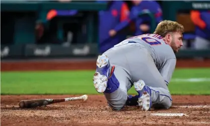  ?? ?? New York Mets slugger Pete Alonso after being struck on the helmet by an errant pitch against the Cardinals. Photograph: Jeff Curry/USA Today Sports