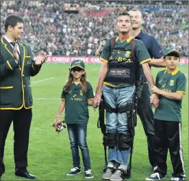  ?? Picture: MASI LOSI ?? JUST VISITING: Joost van der Westhuizen at Ellis Park Stadium with his children, Kylie and Jordan, during the Springbok versus All Blacks Test match.