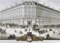  ??  ?? Vue sur les Grands Magasins du Louvre, Paris, 1866, littograph­ie de l'école française du xixe siècle.