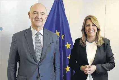  ?? EUROPA PRESS ?? La presidenta andaluza, Susana Díaz, con el comisario Pierre Moscovici, ayer en Bruselas.