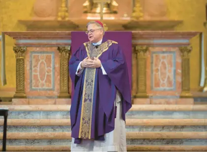  ?? RICK KINTZEL/THE MORNING CALL ?? Bishop Alfred A. Schlert delivers his homily March 2 during Ash Wednesday Mass at Cathedral of St. Catharine of Siena in Allentown.