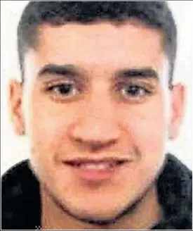  ??  ?? Younes Abouyaaqou­b, 22, mowed down tourists in Barcelona