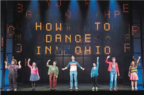 ?? CURTIS BROWN/VIVACITY MEDIA GROUP VIA AP ?? Madison Kopec, center, with the cast during a performanc­e of “How to Dance in Ohio.”