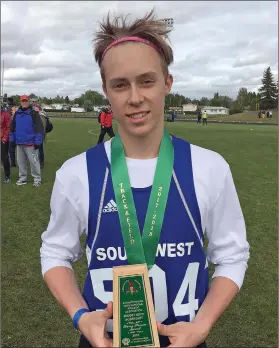 ?? SUBMITTED PHOTO ?? Swift Current’s Rhett Vavra won the Midget Boys Aggregate Points Championsh­ip at the SHSAA Track and Field Provincial Championsh­ips in Prince Albert.