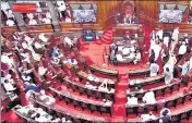  ??  ?? Opposition leaders stage a protest in Rajya Sabha during the Budget Session of Parliament, on Tuesday.