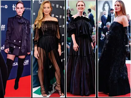  ?? ?? From left: Cate Blanchett, Lily James, Jennifer Lawrence, Julianne Moore and a pregnant Jessica Brown Findlay