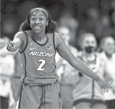  ?? GETTY IMAGES ?? Aari McDonaldof the Arizona Wildcats reacts in the second half against the Stanford Cardinal during the national championsh­ip game.