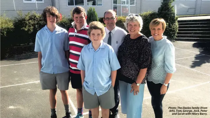  ??  ?? Photo: The Davies family (from left), Tom, George, Jock, Peter and Sarah with Hilary Barry.