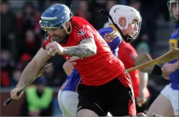  ??  ?? Dennis Morton of Oulart-The Ballagh bursts out of defence during Sunday’s win against St. Rynagh’s.
