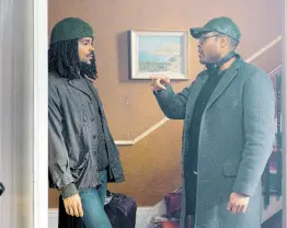  ?? ?? Kingsley Ben-Adir (left), and director Reinaldo Marcus Green speak on the set of the film.