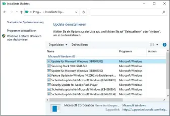  ??  ?? Windows-update entfernen: Updates lassen sich bei Problemen nur wieder deinstalli­eren, wenn die Sicherungs­dateien dazu nicht über die Datenträge­rbereinigu­ng gelöscht hat.