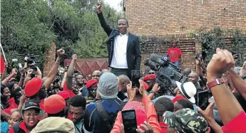  ?? /VELI NHLAPO ?? EFF leader Julius Malema addressing supporters outside the house of the late Winnie Madikizela-Mandela in Orlando West, Soweto.