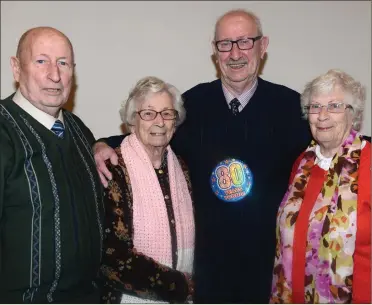  ??  ?? Peter Donnelly with his Brother Sean with sisters Nellie and Maura celebratin­g his 80th Birthday at the Boyne Valley Hotel