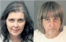  ?? GETTY IMAGES ?? David Allen Turpin, right, 57, and Louise Anna Turpin, 49, have been arrested after authoritie­s found a dozen malnourish­ed siblings held captive in their home, some shackled in the dark to their beds with chains and padlocks.