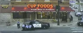  ?? COURT TV VIA AP, POOL, FILE ?? In this image from surveillan­ce video, Minneapoli­s police Officers from left, Tou Thao, Derek Chauvin, J. Alexander Kueng and Thomas Lane are seen attempting to take George Floyd into custody in Minneapoli­s, Minn., on May 25, 2020.