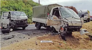  ?? Photo: Susana Tuilau-Hirst ?? The two vehicles that were involved in the head on collision at Nacilau Point, Rakiraki, on June 25, 2020.