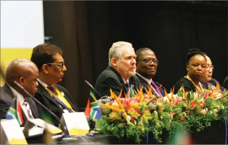  ?? Picture: Bongani Mbatha/African News Agency (ANA) ?? PARTNERS: Acting KZN Premier Sihle Zikalala, BRICS Business Council Chairperso­n Dr Iqbal Survé, Trade and Industry Minister Rob Davies, Businessma­n Sello Rasethaba, Industrial Developmen­t Corporatio­n Chairperso­n Busisiwe Mabuza and New Developmen­t Bank Vice President and Chief Operations Officer Xian Zhu at the BRICS Business Council annual meeting in a session titled ‘South African Investment Opportunit­ies’.