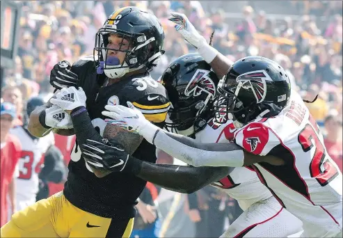  ?? —AP ?? Pittsburgh Steelers running back James Conner ranks fifth in the league with 453 rush yards, second in rushing TDs with seven, sixth in first downs rushing with 23, while he’s also sixth among running backs with 257 receiving yards.