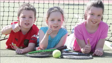  ??  ?? Matthew, Grace and Abigail O’Flaherty were back playing tennis at Laytown and Bettystown this week.