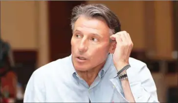  ?? KARIM JAAFAR/AFP ?? IAAF president Sebastian Coe talks with an AFP reporter on the sidelines of the 85th Asian Athletics Associatio­n (AAA) Council meeting in Doha on October 28.