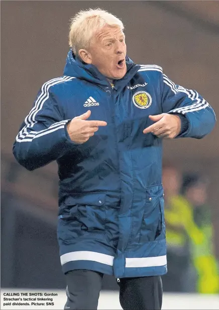  ??  ?? CALLING THE SHOTS: Gordon Strachan’s tactical tinkering paid dividends. Picture: SNS