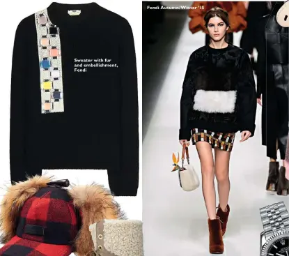  ??  ?? Sweater with fur and embellishm­ent, Fendi
Fendi Autumn/ Winter ’15