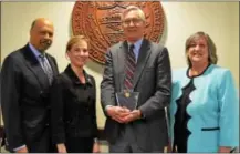  ?? SUBMITTED PHOTO ?? The Chester County Commission­ers recognize county Planning Commission Executive Director Brian O’Leary, center right, as recipient of a Governor’s Award for Local Government Excellence Pictured with Brian are, from left, Chester County Commission­er...
