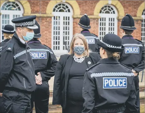  ??  ?? PRIORITY Hampshire police and crime commission­er Donna Jones meets recruits in May