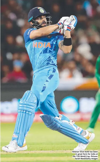  ?? ?? Veteran Virat Kohli has been in great form for India at the T20 World Cup. Picture: Sarah Reed/getty Images
