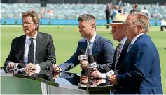  ??  ?? Television commenatto­rs Mark Nicholas, Michael Clarke, Ian Chappell and Ian Healy