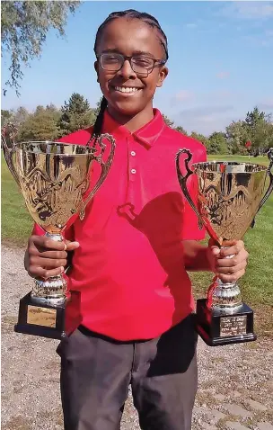  ?? ?? Jai Higgins with trophies won at Styal