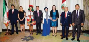  ??  ?? KUWAIT: The Ambassador of Republic of Peru Heli Pelaex Castro hosted a reception on the occasion of Peru’s Independen­ce Day at Symphony Hotel. Top official, diplomats and media crews attended the event. — Photos by Joseph Shagra