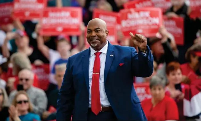  ?? ?? Mark Robinson at rally where he announced his candidacy for North Carolina governor on 22 April in Elon. Photograph: Robert Willett/AP