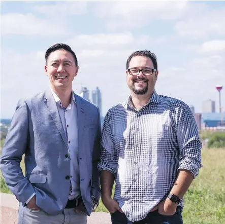  ??  ?? Nelson Liem, left, and Kris Bray are co-founders of Bizingle. The social media app enables businesses to create short videos.