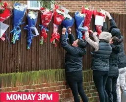  ??  ?? Outrage: Vincent’s relatives lay tributes near victim’s home MONDAY 3PM