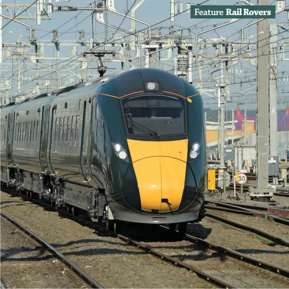  ??  ?? A nine-car Great Western Railway Intercity Express Train approaches Reading with a service to London Paddington on September 6. The overhead line equipment is currently energised as far as Didcot, and has been described by Paul Bigland as “butch” in its design.