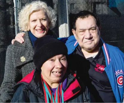  ?? SUN- TIMES FILES ?? Illinois Supreme Court Justice Anne M. Burke appears in March with Amelia Hernandez and Frank Olivio, athletes who competed in the first Special Olympics, at the groundbrea­king ceremony for a Special Olympics monument at Soldier Field.