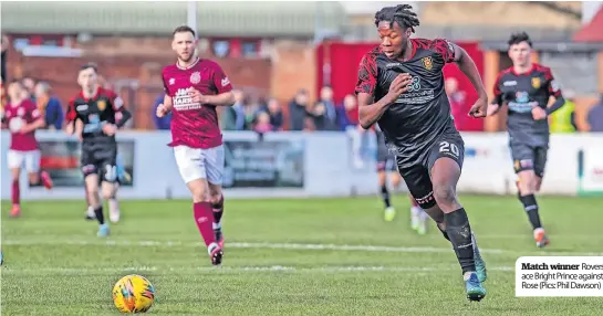  ?? ?? Match winner Rovers ace Bright Prince against Rose (Pics: Phil Dawson)