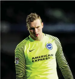  ?? —AFP ?? BRIGHTON: Brighton and Hove Albion Goalkeeper David Stockdale (13) during the Sky Bet Championsh­ip Match between Brighton & Hove Albion and Newcastle United at Amex Stadium on Tuesday.