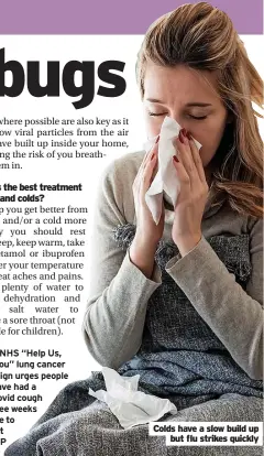  ?? ?? Colds have a slow build up but flu strikes quickly