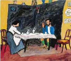  ?? Foto: VG Bildkunst Bonn, 2017 ?? Gabriele Münter: „Kandinsky und Erma Bossi am Tisch“(1909/1910) aus dem Schloßmuse­um Murnau.
