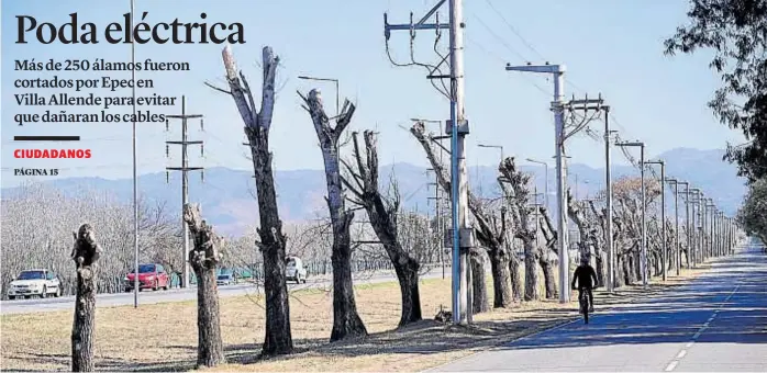  ?? (ANTONIO CARRIZO) ?? Paisaje desolado. Así se ve la avenida Padre Lucchese, en Villa Allende, tras la poda de árboles realizada por la Empresa Provincial de Energía Eléctrica de Córdoba.