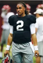  ?? KENT GIDLEY/ALABAMA PHOTO ?? Alabama sophomore quarterbac­k Jalen Hurts said the game has slowed down for him this spring and that he has quickly developed a relationsh­ip with new offensive coordinato­r Brian Daboll.